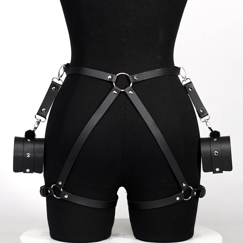 Sexy Women Bondage Fetish Lingerie Leather Gothic BDSM Leg Harness Thigh Garter Belt Chain Slave Women Festival Rave Outfit