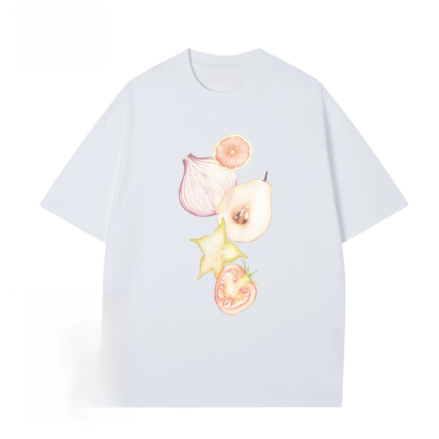 2026 New Cute Fruit Slice Printed Short-sleeved T-shirt for Men and Women Summer Loose Cotton-style Couple's Top