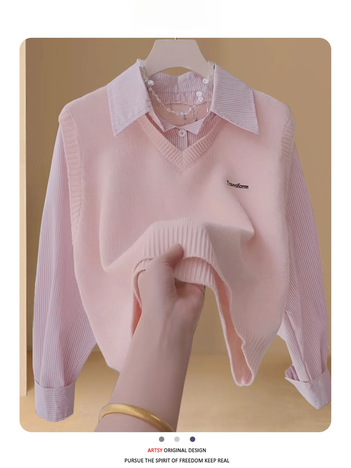 بلوزة نسائية أنيقة منسوجة بتصميم مرقع، موديل خريفي جديد، أكمام طويلة، نحيفة، بأسلوب فرنسي