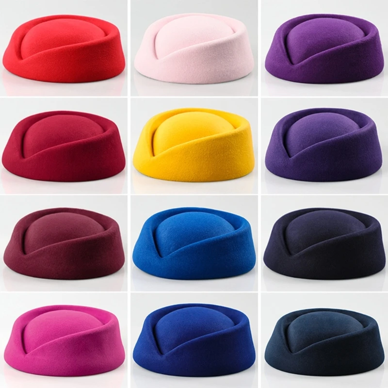 Solid Color Female Flight Attendant Hat Sweet Business Uniform Live Show Women Beret Caps Hats Air Hostess Cosplay