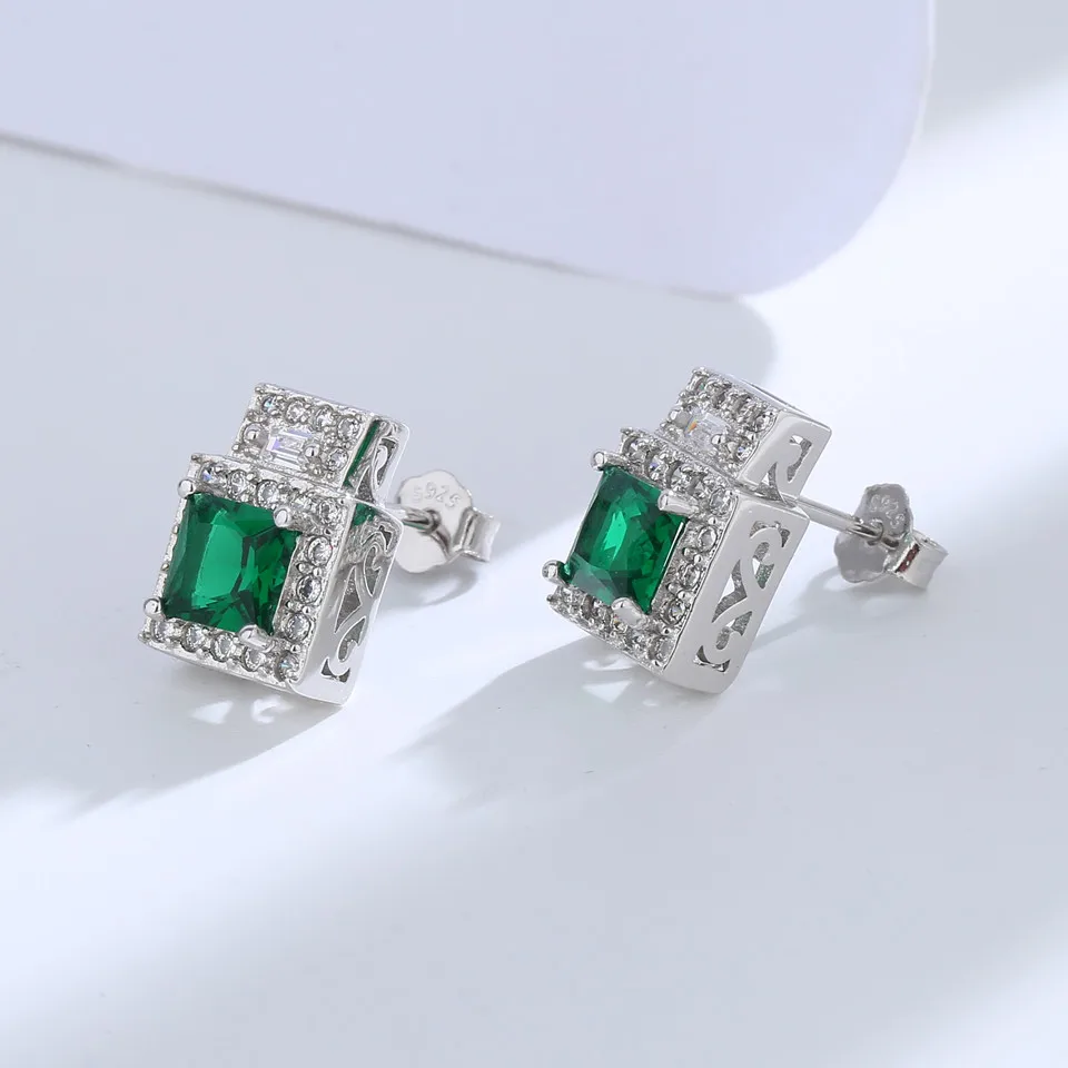 

Buyee 925 Sterling Silver Female Luxury Earring Green Crystal Earring for Women Bride Classic Wedding Fine Jewelry Earring Gift