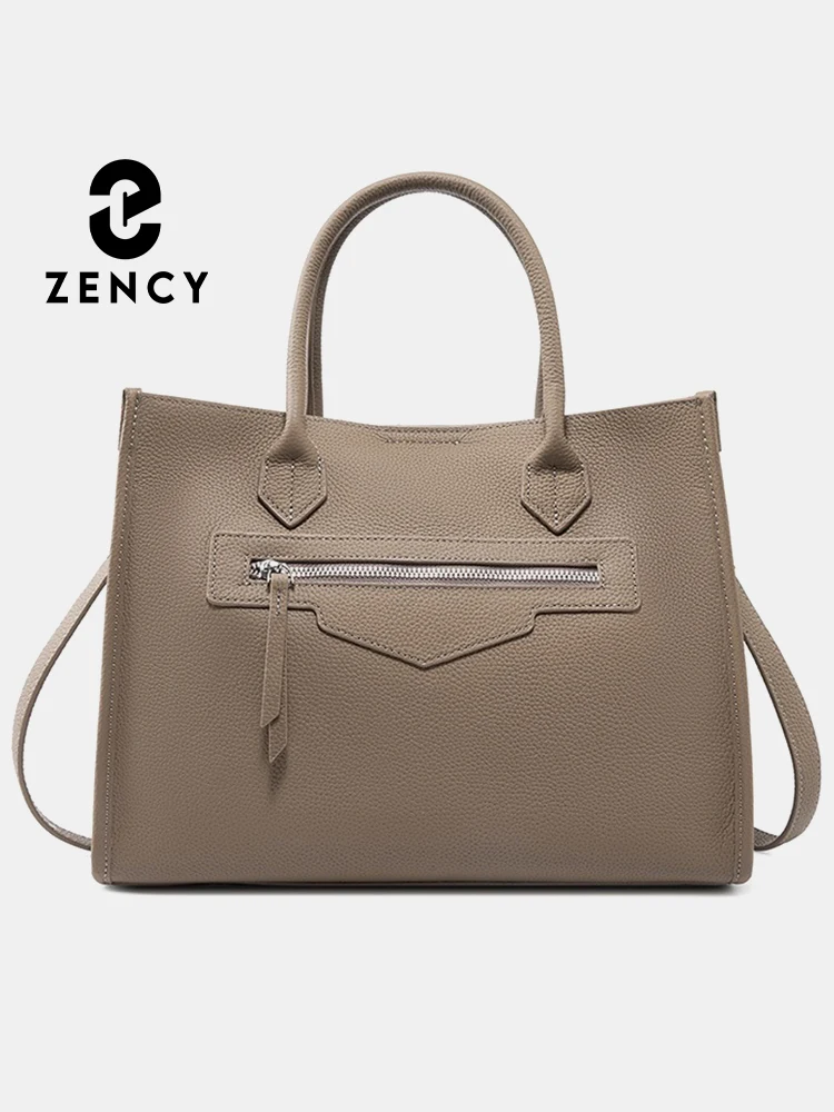 Zency 2024 Women A4 Large Tote Bag Genuine Leather Shoulder Bag Ladies Crossbody Bag Fashion Top Handle Bags For Commute Ladies