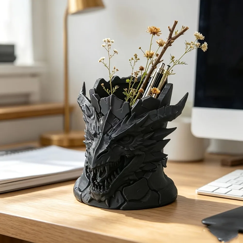 Vintage Dragon Pen Holder Gothic Figurine Pencil Pot Vase Retro Nordic Office Desktop Stationery Organizer Rack School Decor