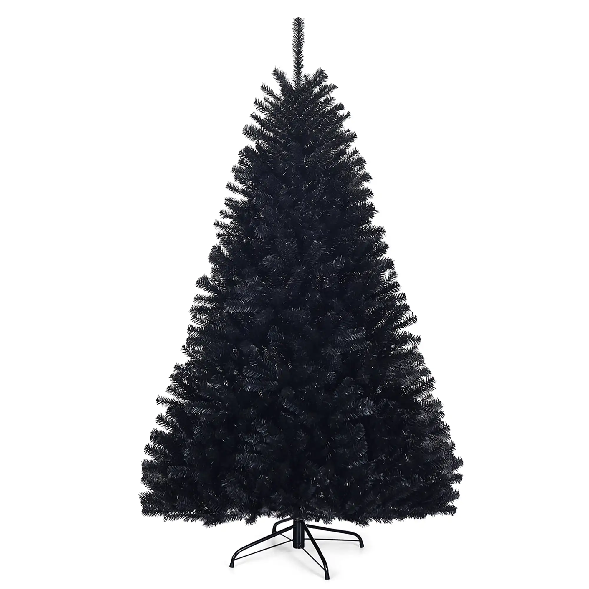 

6Ft Hinged Artificial Christmas Tree Full Tree with Metal Stand Black