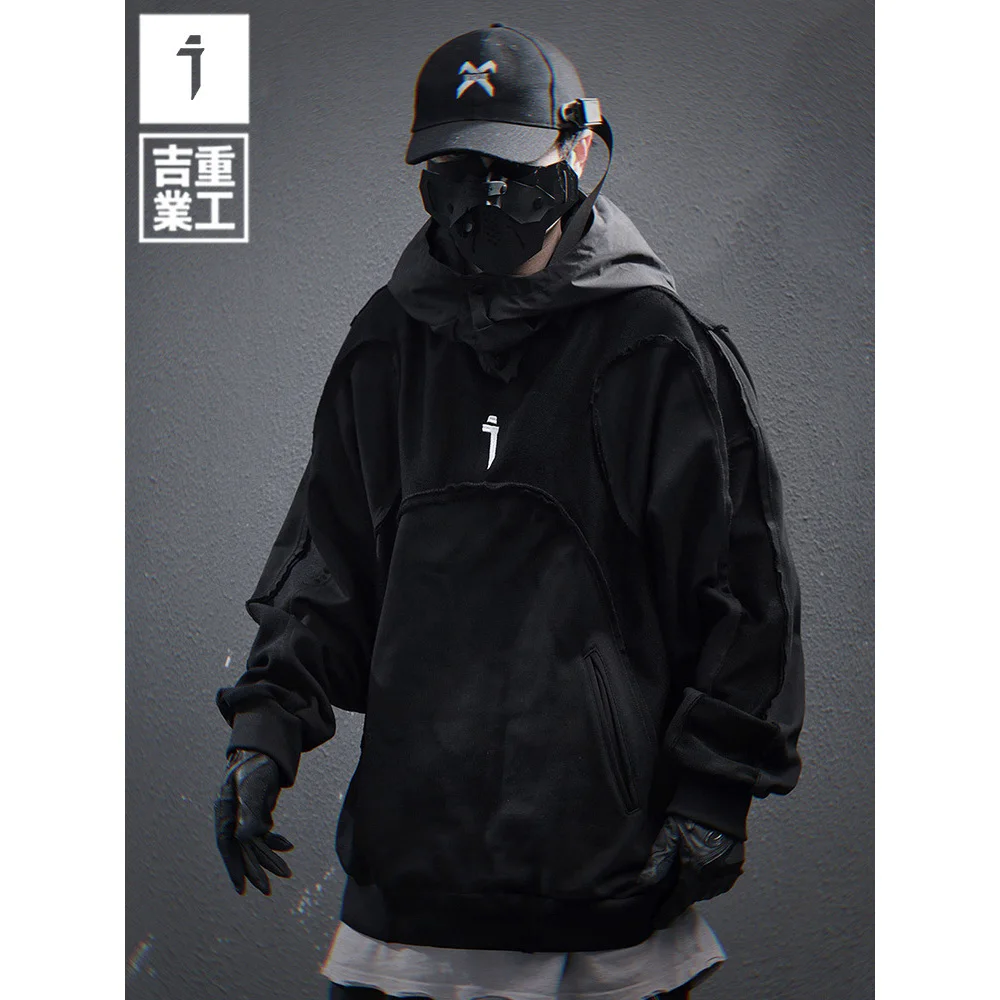 11 BYBB'S DARK 2025 Vintage Hoodie Men Function Embroidered Patchwork Hoodies Hip Hop Streetwear Pullover Oversized Sweatshirt