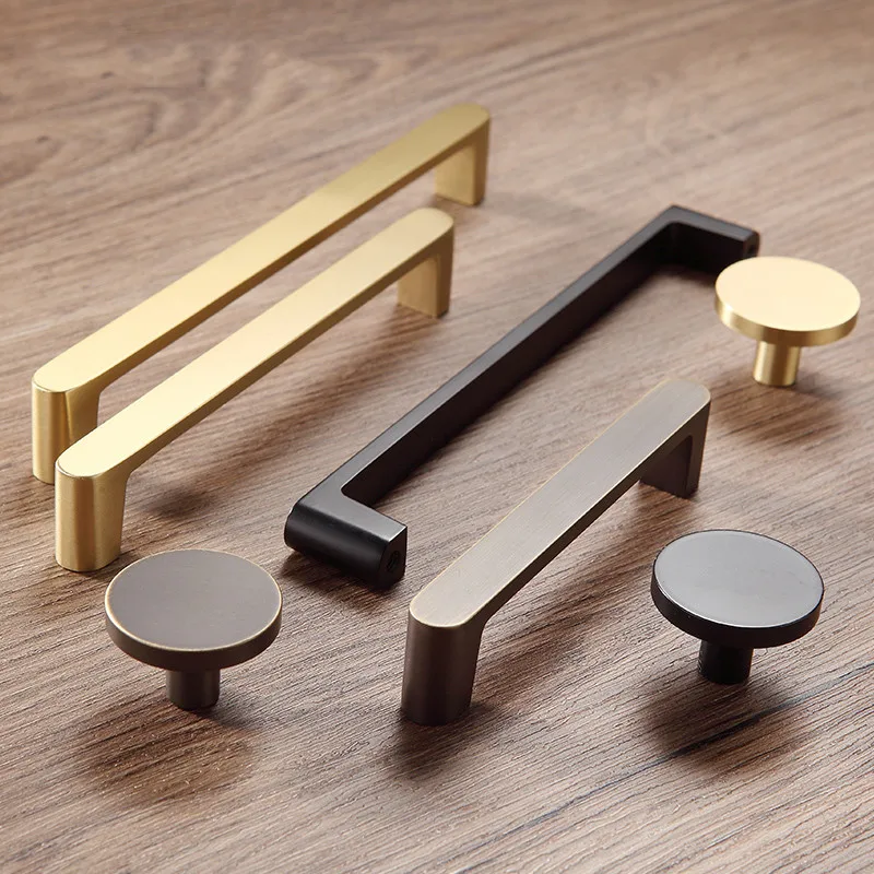 Modern Gold Black Coffer Pure Copper Kitchen Cabinet Knobs Door Pulls Drawer Handles Brass Cupboard Furniture Hardware