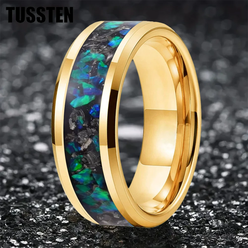 

Dropshipping TUSSTEN 6/8MM Tungsten Men's and Women's Wedding Ring with Meteorites and opal Inlaid for Comfortable Fit