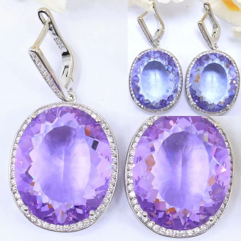 

40x21mm Hot Selling Big Gemstone 17.5g Color Changing Alexandrite Topaz Zultanite CZ Silver Earrings