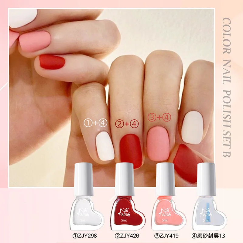 4 Stuks 5Ml Gel Nagellak Set Inclusief Rood Roze Nude Gel Polish Kit Led Inweken Polish Home Diy Top Coat Base Nageldecoratie