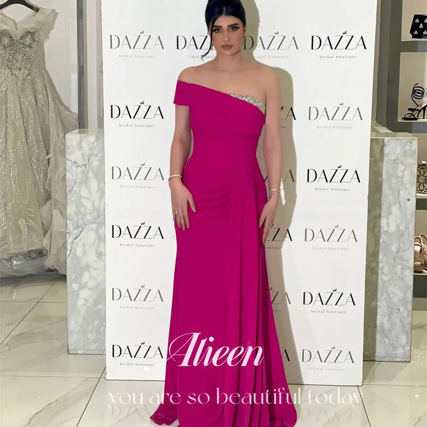 

Aileen Saudi Arabia Rose Red One Shoulder Sharon Happy Evening Dresses for Formal Occasions Elegant Chic Dress