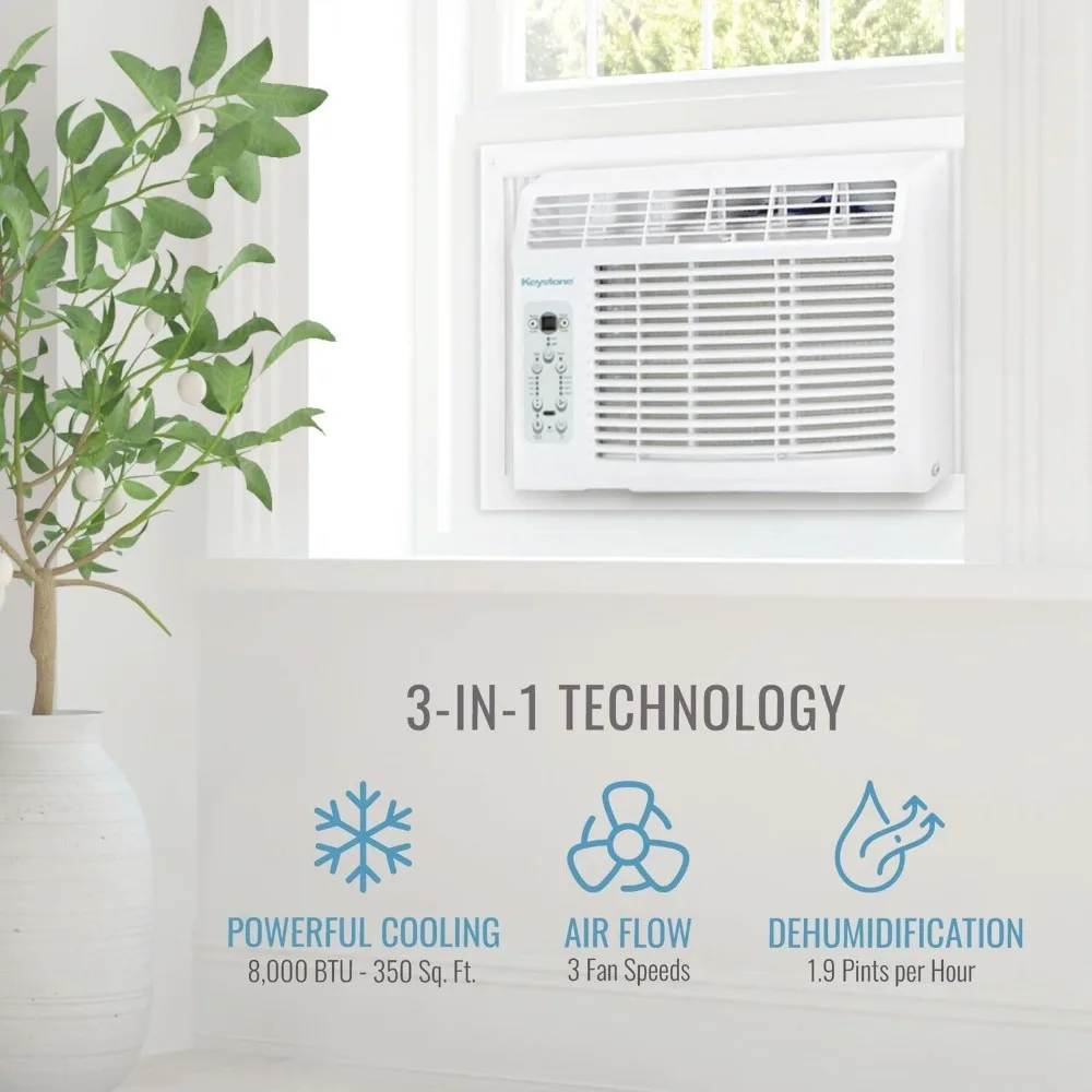 8,000 BTU Window Mounted Air Conditioner with Follow Me LCD Remote Control, Energy Saver and Sleep Mode,