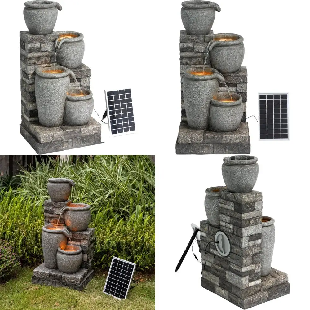 

Каскадный фонтан на солнечной энергии для помещений на открытом воздухе, высота 30,7 серого цвета