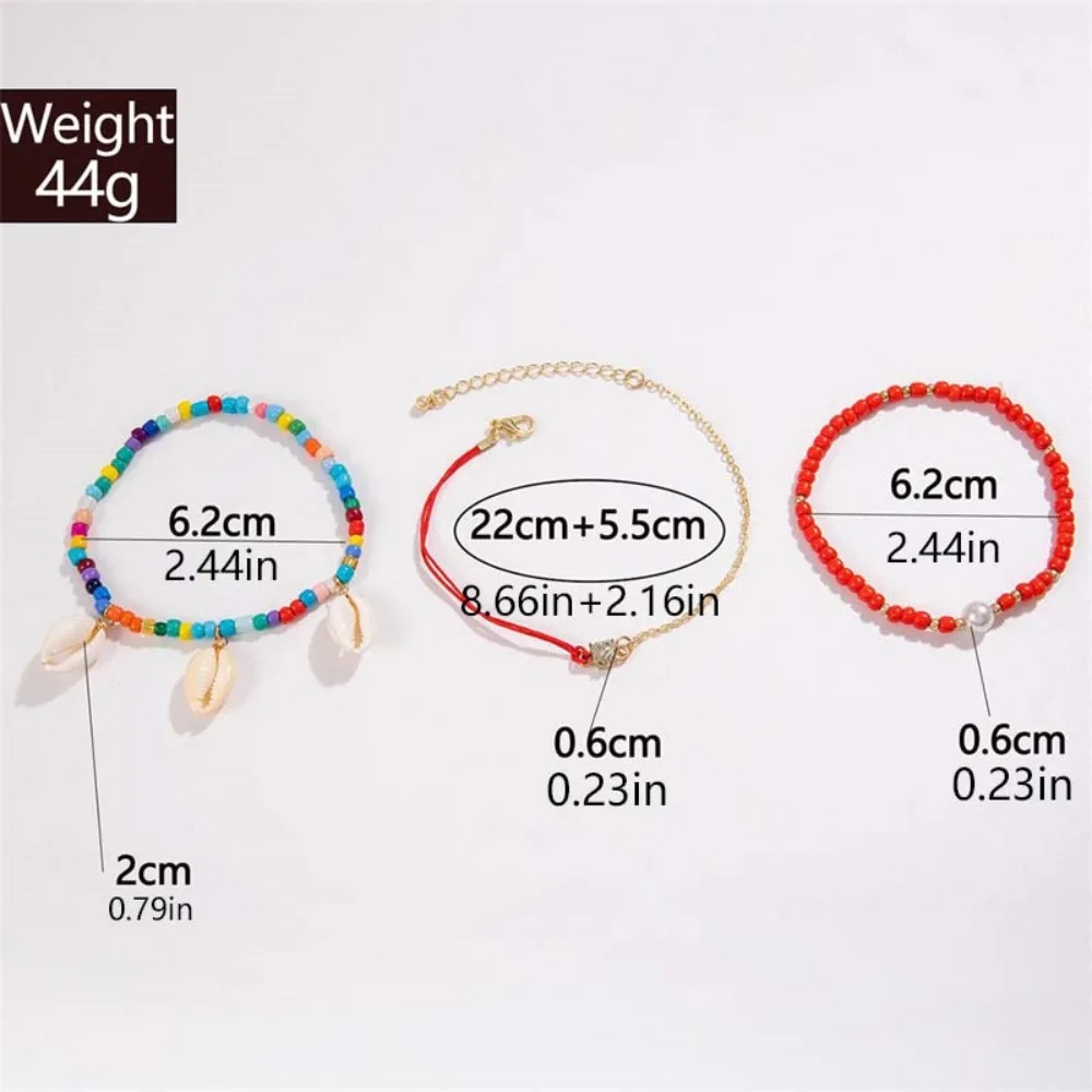 Tobillera de concha para mujer, pulsera de tobillo con cuentas pequeñas ajustables coloridas, tobillera de cuentas de arroz de estilo bohemio 2024