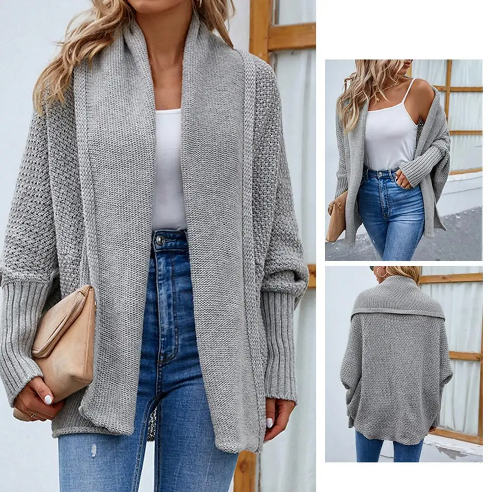 

Scarf Collar Batwing Long Sleeve Ribbed Cuffs Cardigan Jacket Autumn Winter Solid Color Loose Knitted Coat Female Knitwear 가디건