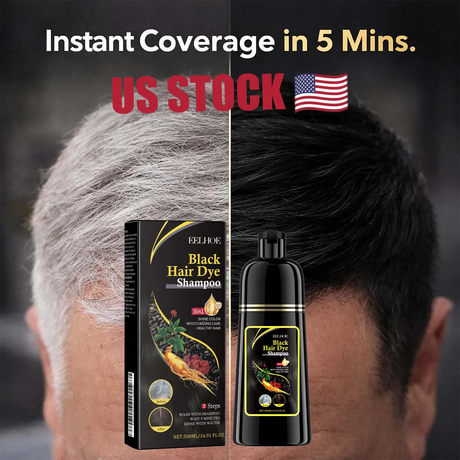 Ginger Polygonum Shampoo, Darkens Hair Naturally, Repair Dry Scalp, 500ml