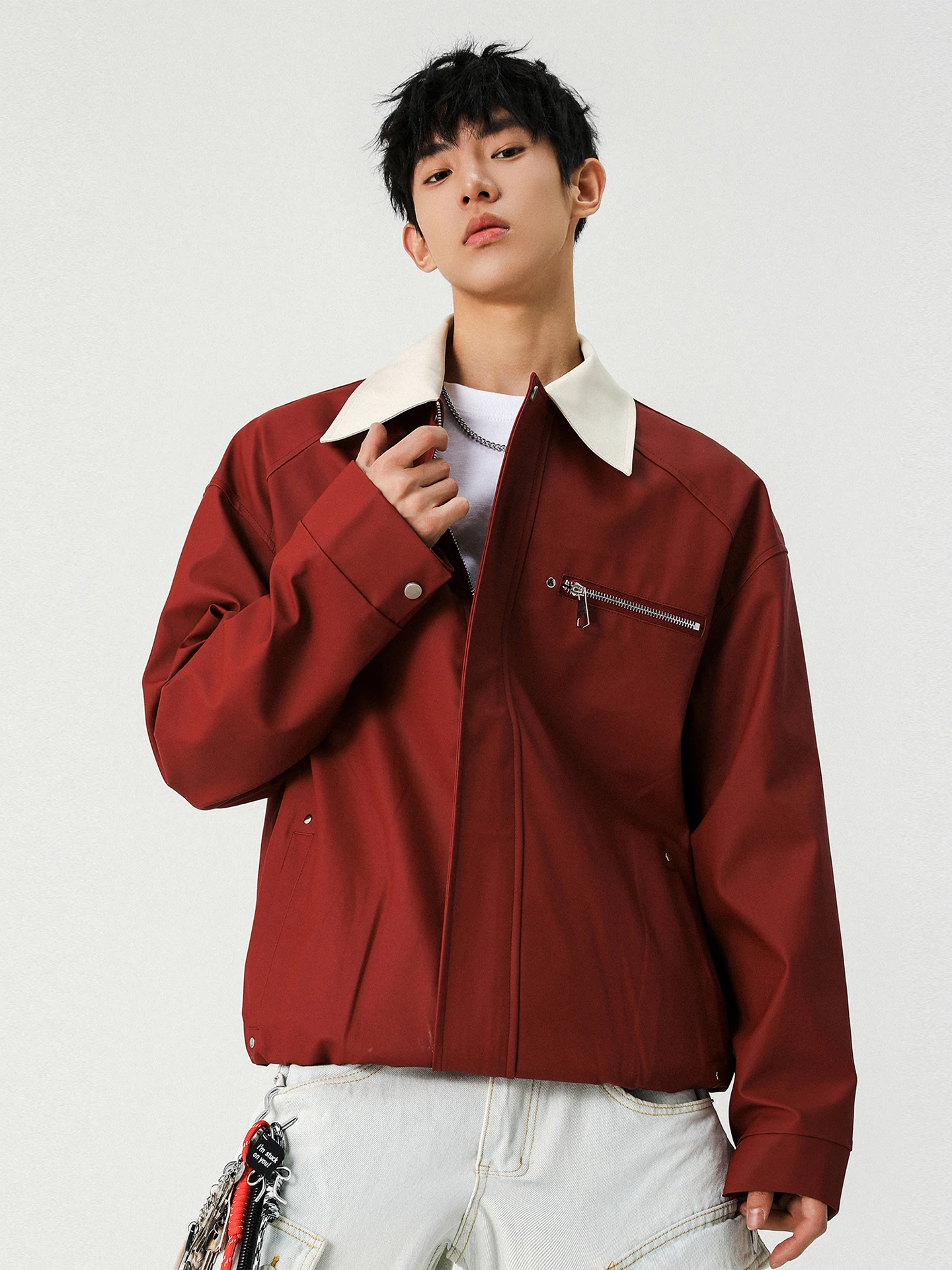 

American Sle Zipper Collar Jaet Men's Loose Casual Trendy Teenage Spring Autumn Outerwear Polyester Fiber Warmth