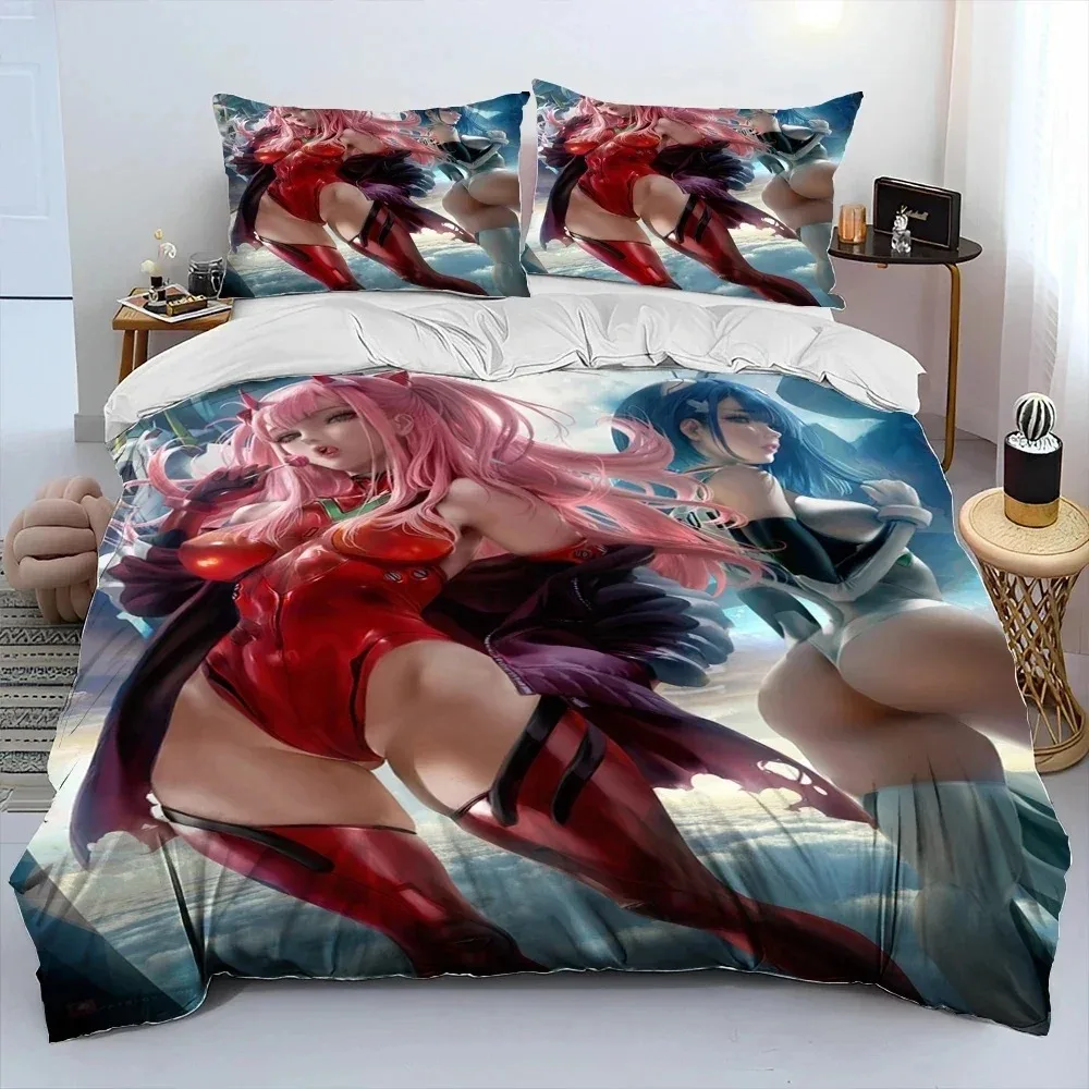 

Zero Two DARLING In The FRANXX Anime Comforter Bedding Set,Duvet Cover Bed Set Quilt Cover Pillowcase,Queen Size Bedding Set Kid