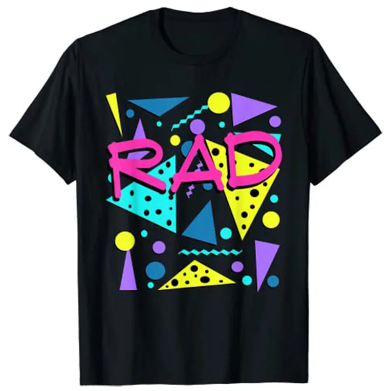 Rad 1980s Vintage Eighties Costume Party T-shirt Graphic Tee Tops Y2k Vintage Novelty Gift Men's Fashion Short Sleeve Clothing