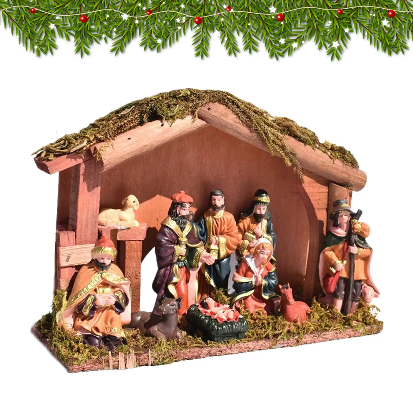

Nativity Scene Resin Figurines Religious Centerpiece Holiday Decoration Christmas Wood Nativity Set For Kitchen Table Indoor