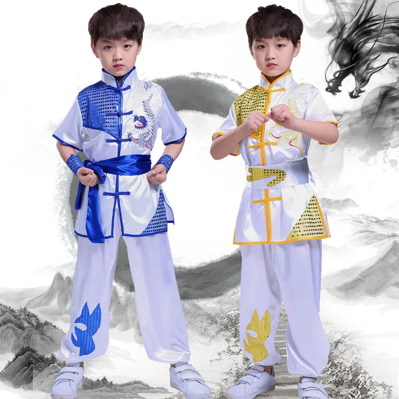 Bambini vestiti di capodanno cinese per bambini Set di abbigliamento in stile tradizionale con paillettes ricamo drago Tai Chi Kung Fu uniformi