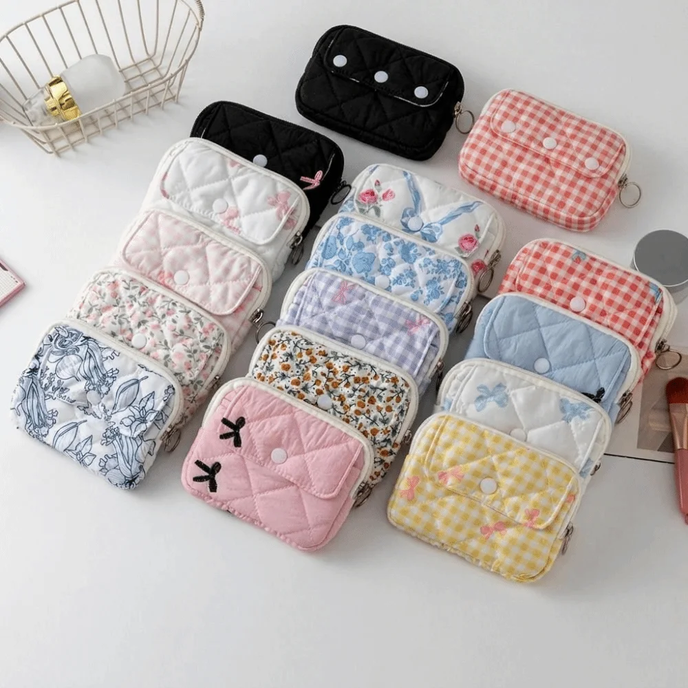 New Cartoon Floral Coin Purse Bow Print Large Capacity Storage Bag Document Bag
