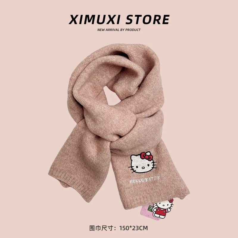 Sanrio Hello kitty Cartoon Knitted Scarf Winter Cute Going Out Thickening Warmth Student Work Kawaii Couple Birthday Gift