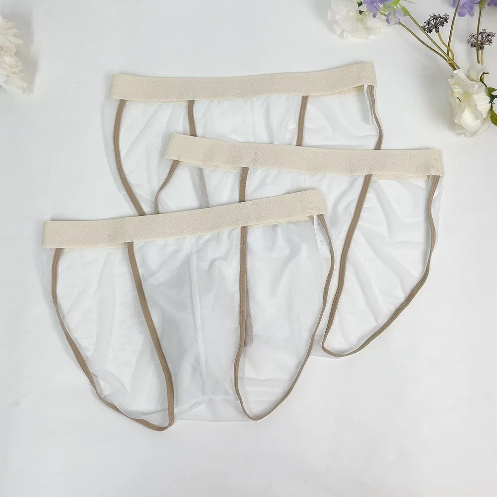 Men's Sheer Mesh Underwear Loose Breathable Quick Drying Briefs Solid Panties Thin Ice Silk Boxers Panties Lingerie