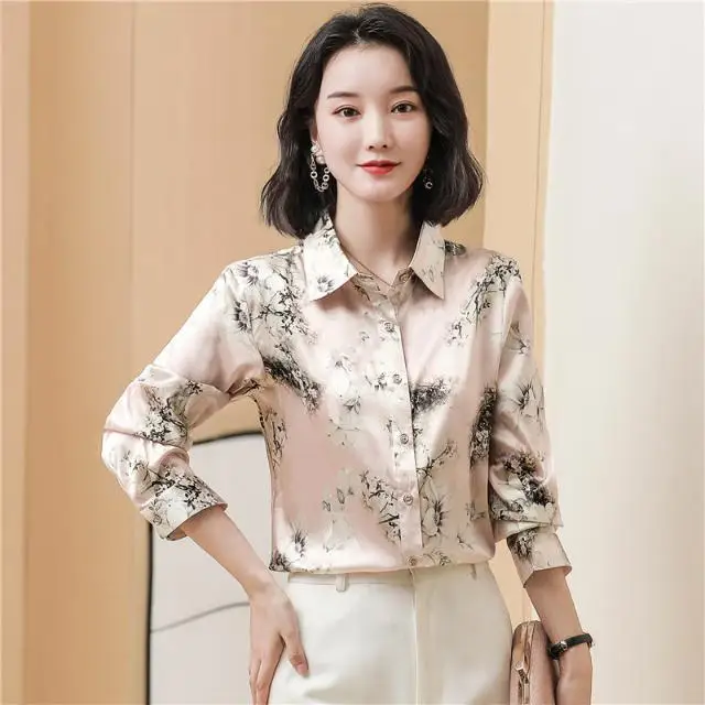 Heavy Duty Real Shirt for Women in Spring New Long Sleeved Professional Print Design Niche Hangzhou Top