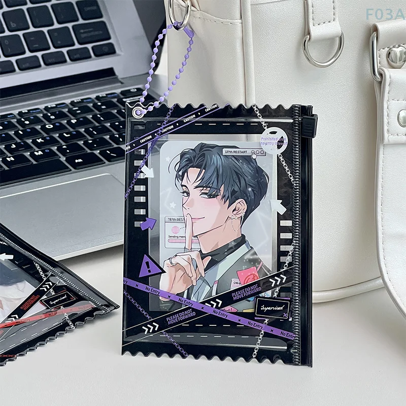 Warning Line Creative Candy Bag Photocard Holder Props Badge Storage Display Bag Pendant Idol Photo Card Protective Cover