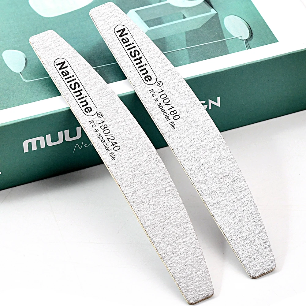 5Pcs Grey Crescent Wooden Nail File Reusable Eco-Friendly Manicure Tool Portable for Travel 100/180/240 Buffing Sanding Files