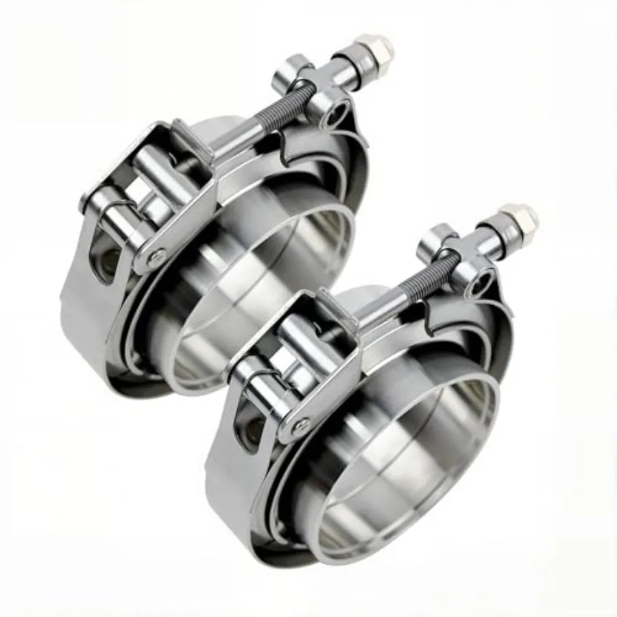 

V Band Clamp with Male Female Flanges, 304 Stainless Steel Quick Release Exhaust Clamp for 2.5" OD Pipe, Turbo Downpipe Muffler