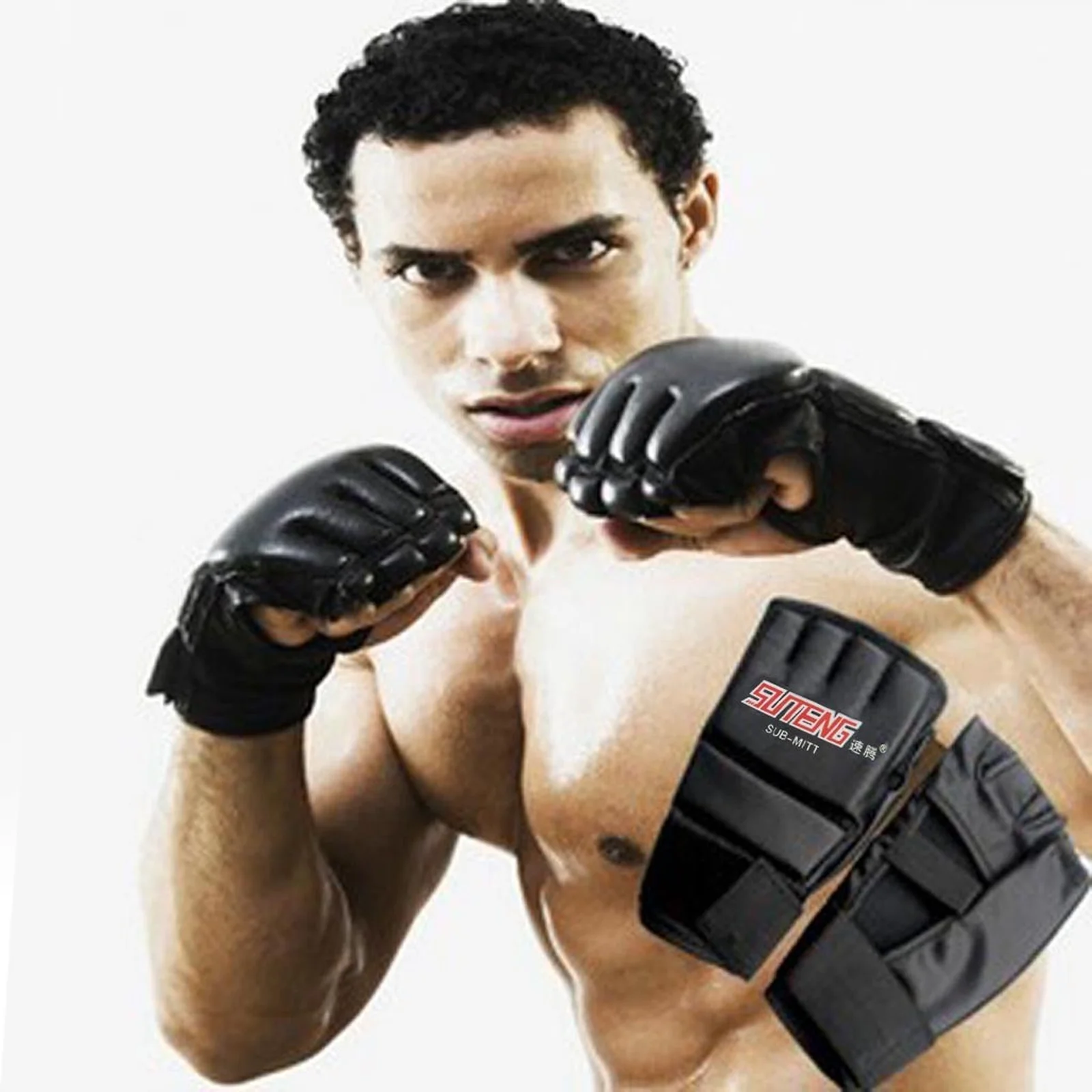 

1 пара боксерских перчаток из искусственной кожи, перчатки для ММА, мешок с песком на половину пальца, перчатки для тхэквондо, муай-тай, профессиональное оборудование для тренировок по боксу