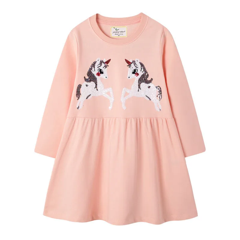 Jumping Meters Long Sleeve Children\'s Clothing Autumn Spring Kids Dresses Animals Embroidery Hot Selling Girls Party Dresses