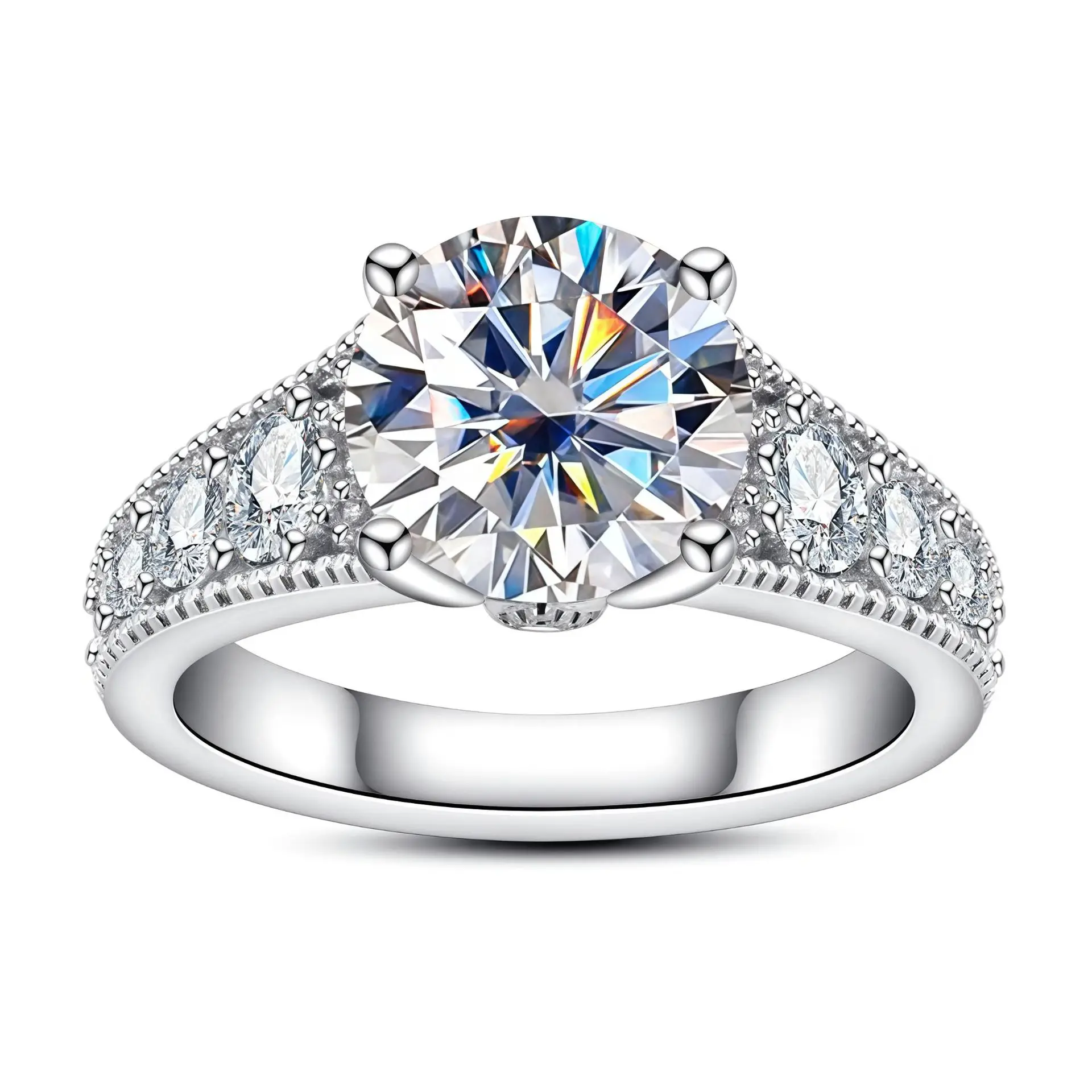 

Carnica 9mm 3CT Stone Real Moissanite Ring for Women 100% S925 Sterling Silver Sparkling Wedding Band Jewelry GRA D Color Gift