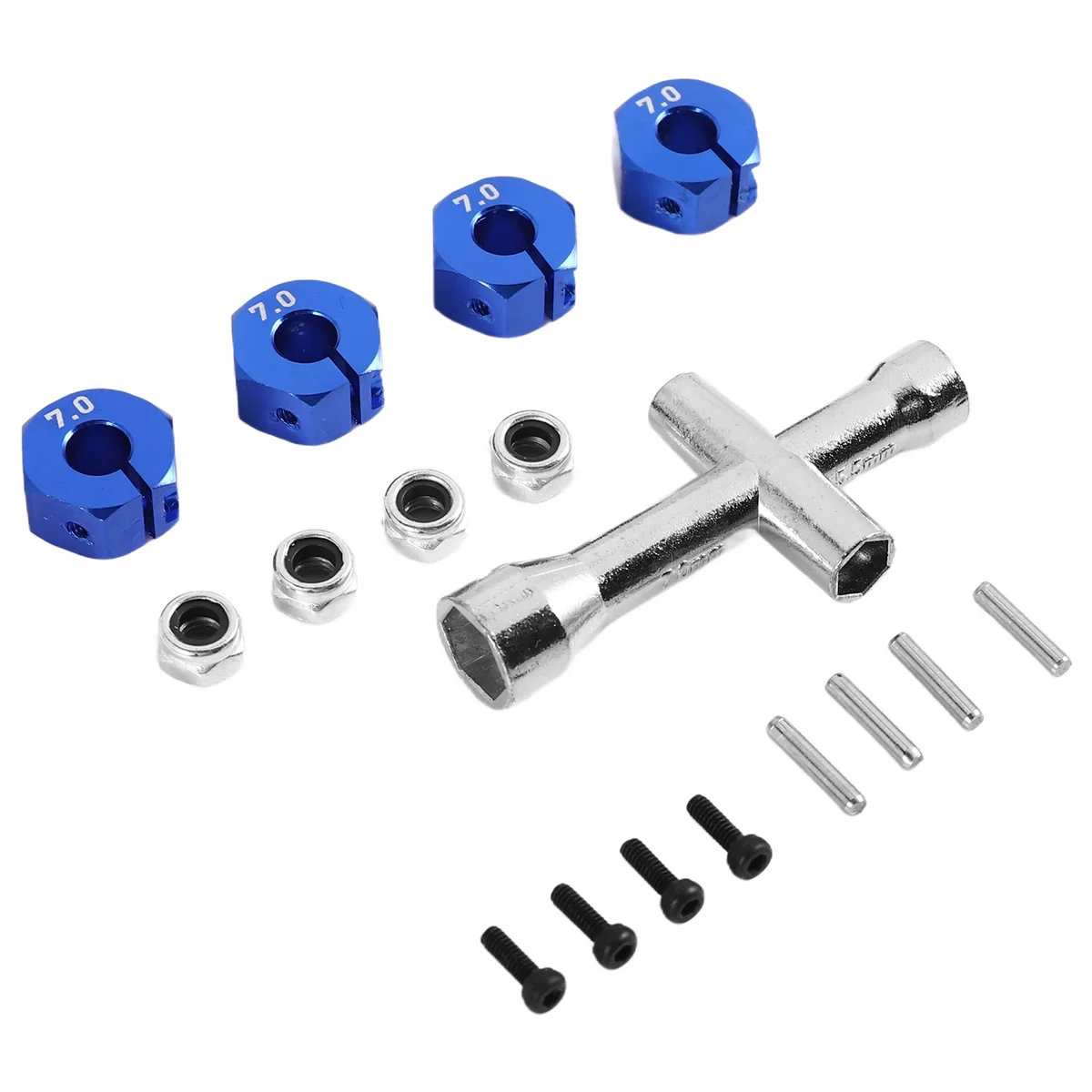 Metal 12mm Hex Wheel Hub Adapter M4 Flanged Lock Nut Cross Wrench for Traxxas 1/10 Slash 4X4 VXL 2WD Rustler RC Car