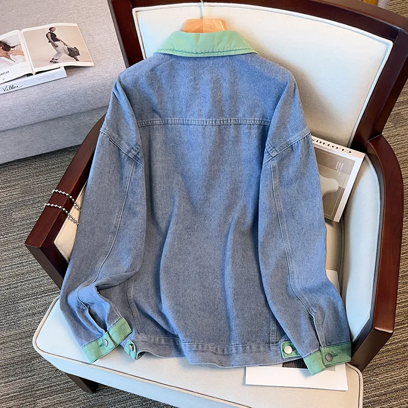 Chaqueta de mujer abrigo vaquero otoño 2025 prendas de vestir exteriores ropa de calle Patchwork bolsillos de un solo pecho cuello vuelto abrigo lavado