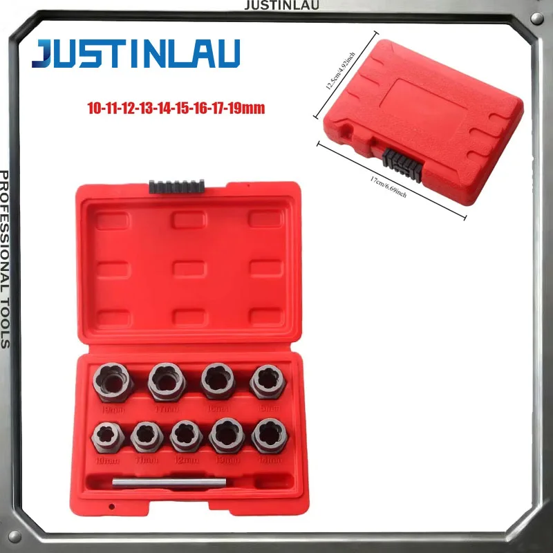 JUSTINLAU 10 Pieces Nut Disassembly Tool Set Pneumatic Wrench Electric Sliding Nut Repair Disassembly Toolbox Manual Tool Set