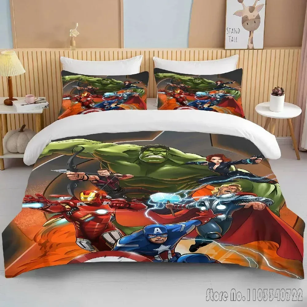 Juego de cama con estampado de Marvell Heroes Avengers, funda nórdica, colcha de Anime, regalo de cumpleaños para niños y adultos, juego de cama tamaño King