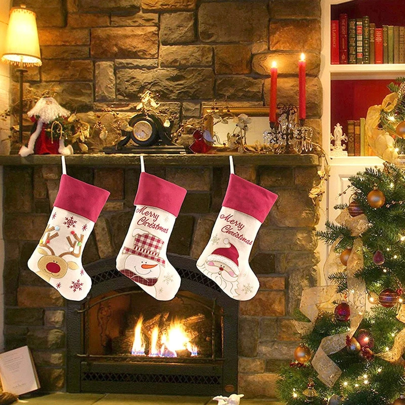 大きなクリスマスストッキング赤と白の暖炉ハンギングストッキングホリデーデコレーションストッキングクリスマスパーティー用品