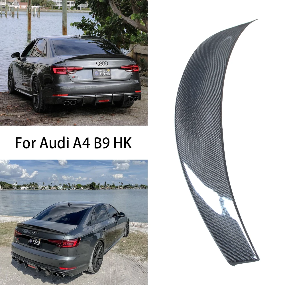 

For AUDI A4/S4 B9 B9.5 HK Style Real Carbon Fiber Material Rear Spoiler Trunk Wing 2017-2024