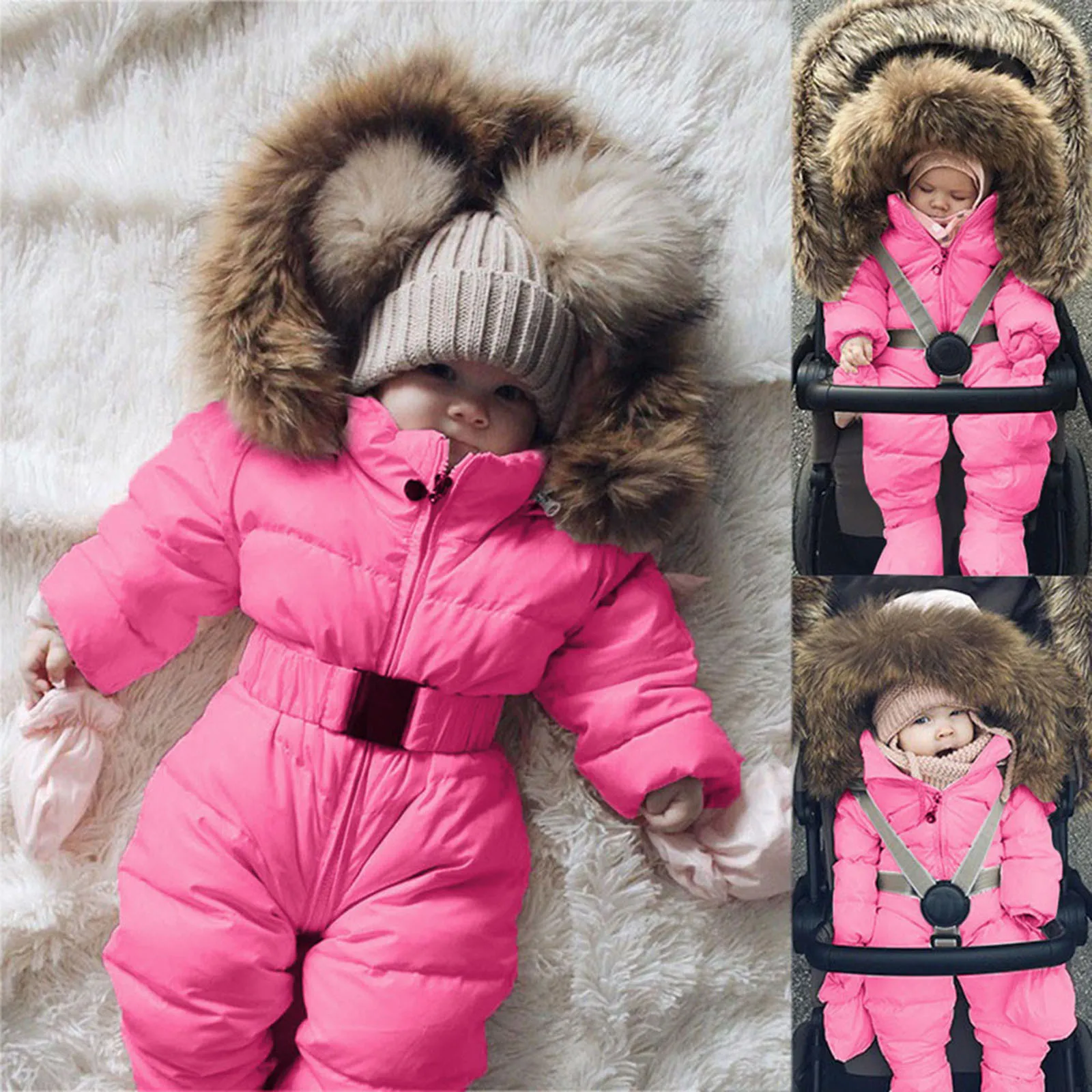 Winter Warm Baby Girls Boys Zipper Down Snow Wear Jumpsuit With Gloves Fashion Toddler Long Sleeve Hooded Thicken Romper Outfit