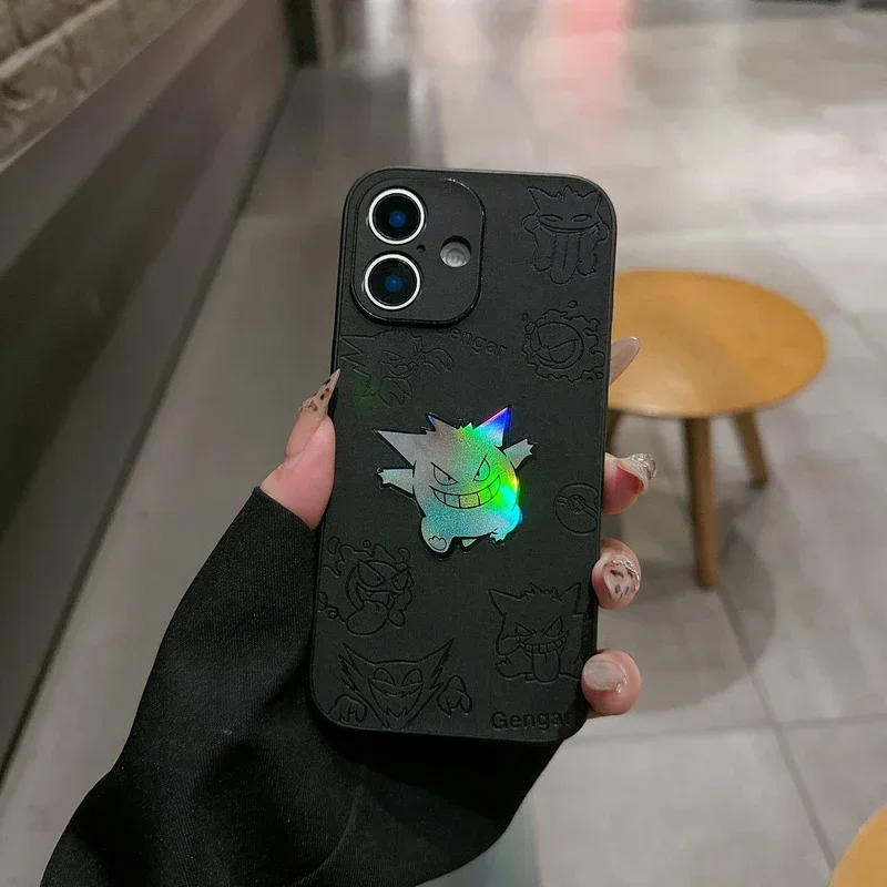 Cool Japan Anime Pocket Monsters Pokémon Gengar Phone Case For  iPhone 16 15 14 13 12 11 Pro Max Laser Leather Hard Cover