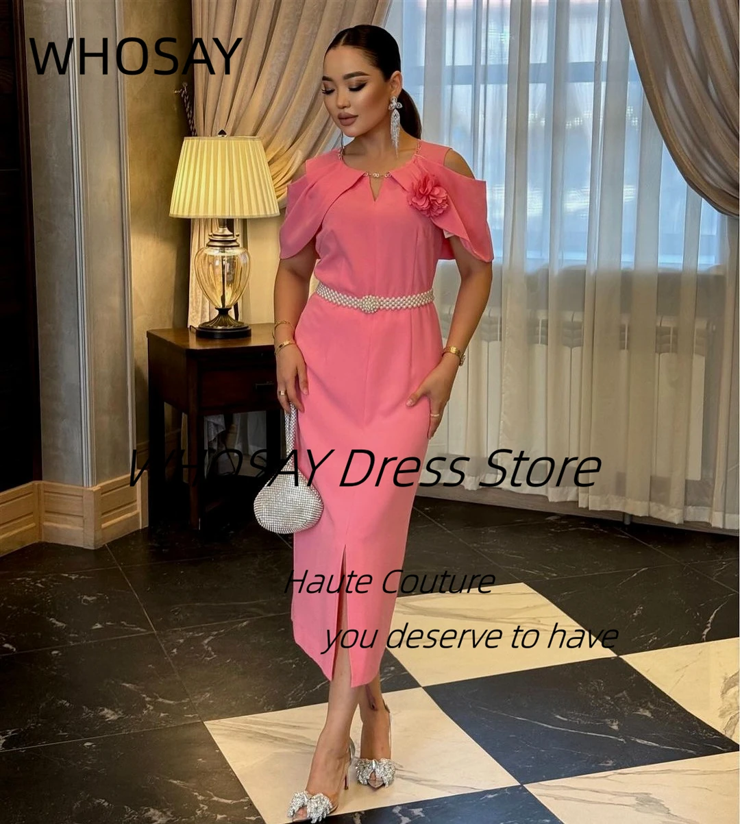 WHOSAY-Vestidos de Fiesta largos para mujer, ropa de fiesta de boda con cuello redondo, faja con cuentas, abertura frontal, vestidos de noche especiales para banquete