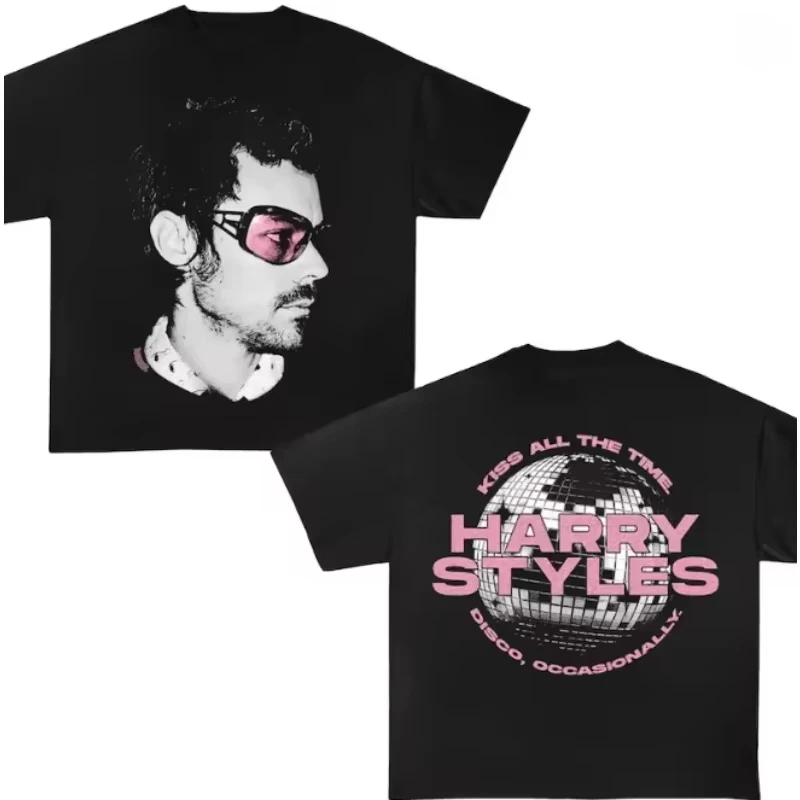 2026 New Men Women Harry Styles Portrait Disco Ball Double Sided Graphic T-Shirt Unisex Cotton Loose Music Tee