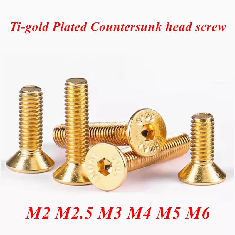 M2 M2.5 M3 M4 M5 Ti-gold Plated Hex Allen Socket Button Head / Countersunk Flat Screw