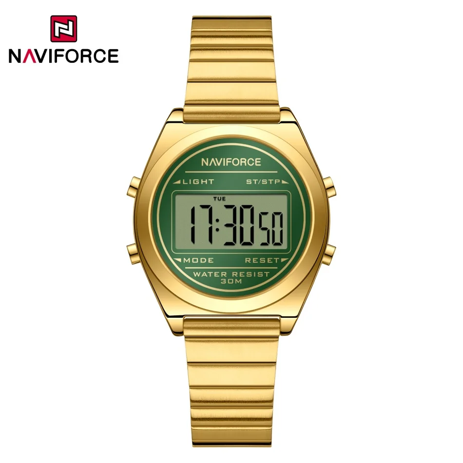 جديد NAVIFORCE حركة سيدة تاريخ عرض الزجاج المقسى ساعة معصم ساعة رقمية فاخرة المرأة الفولاذ المقاوم للصدأ حزام الهدايا