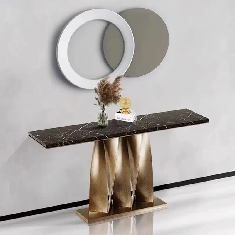 medieval rock slab entrance table living room home decoration marble observation deck stainless steel