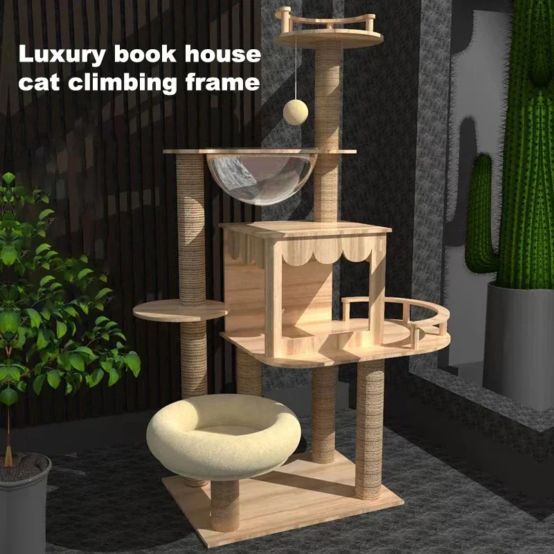 

Manufacturer Wholesale Modern Cat Tower Climbing Frame Cat Trees Scratcher for Small Pet Wooden House Condo