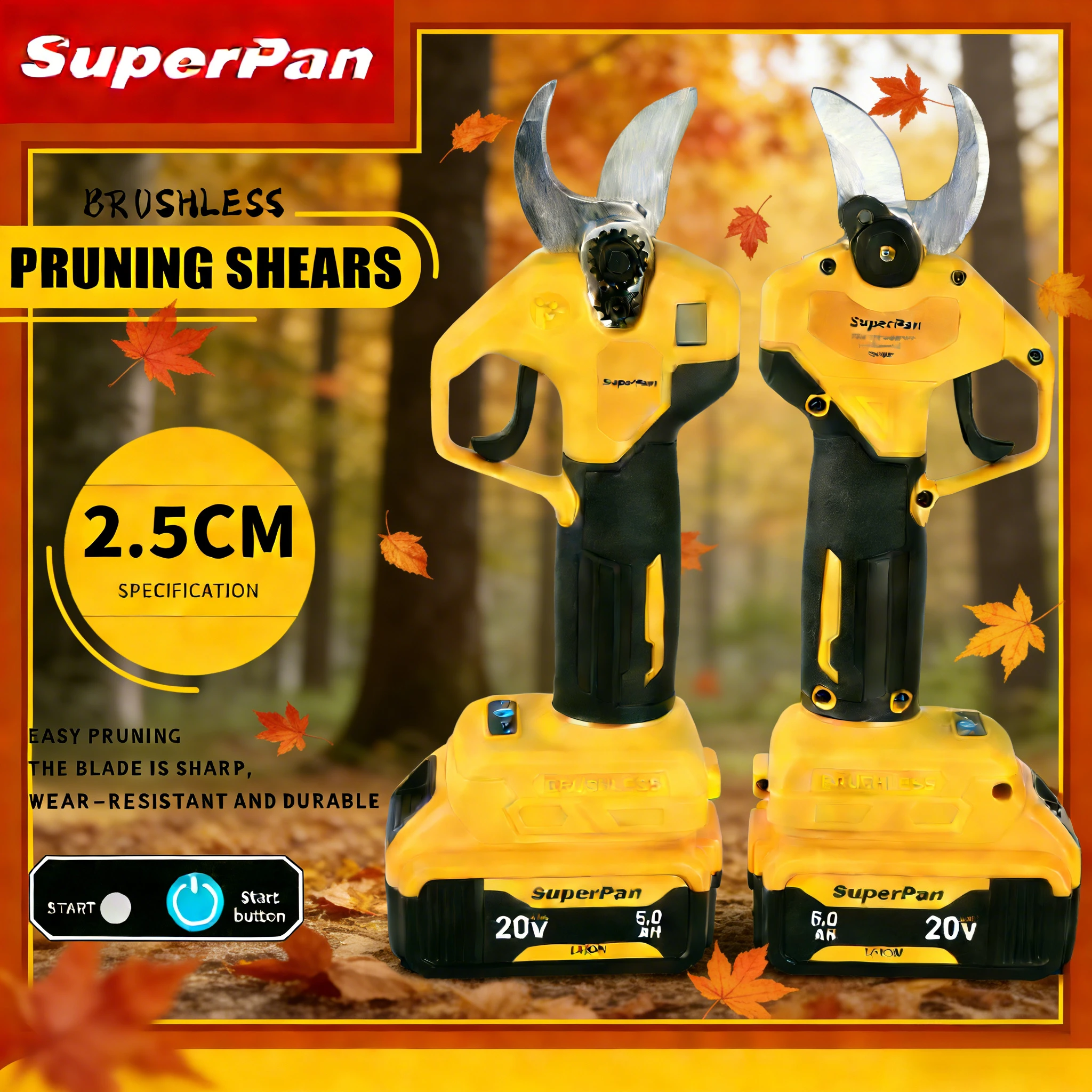 

SuperPan Battery Pruning Shears electric scissors SK5 High Carbon Steel, Brushless for Shrub Pruning for dewalt 20V battery pin