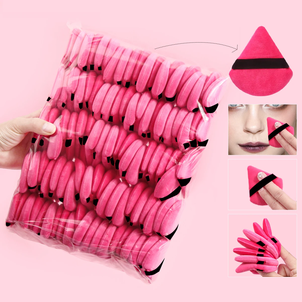 Puff triangular de 100 piezas para maquillaje, polvos sueltos líquidos, cosméticos, suaves, de felpa, herramienta de maquillaje